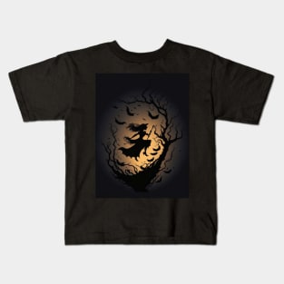 halloween witch silhouette Kids T-Shirt